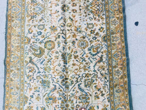 1950s Hand Knotted Green Runner from Turkey