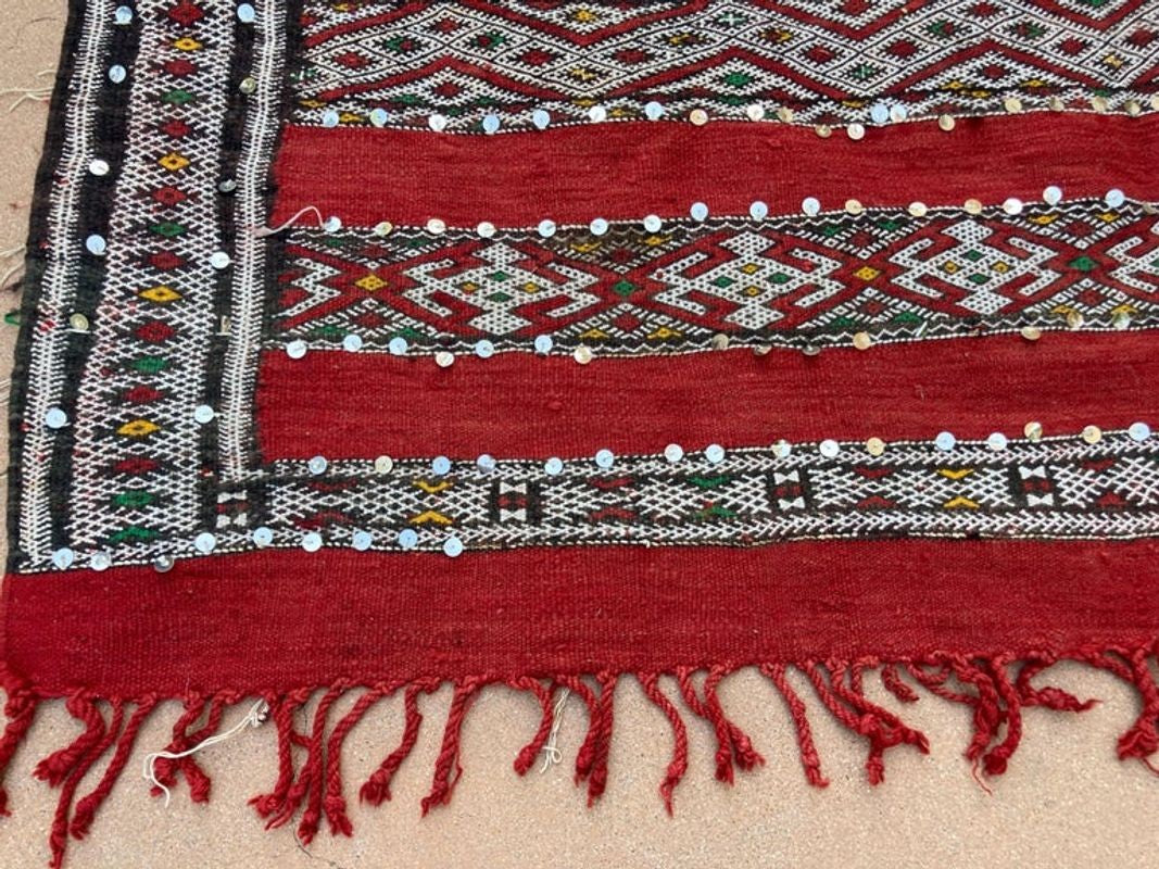 1960s Authentic Moroccan Ethnic Rug with Sequins North Africa, Handira