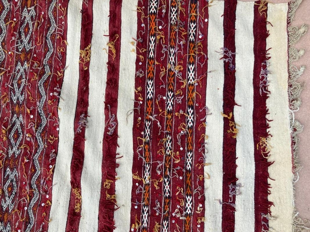 1960s Authentic Moroccan Vintage Tribal Kilim Handira Rug