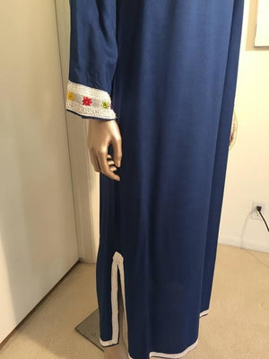 Moroccan Vintage Blue Caftan, 1970 Maxi Dress Kaftan by Glenn Boston Size M