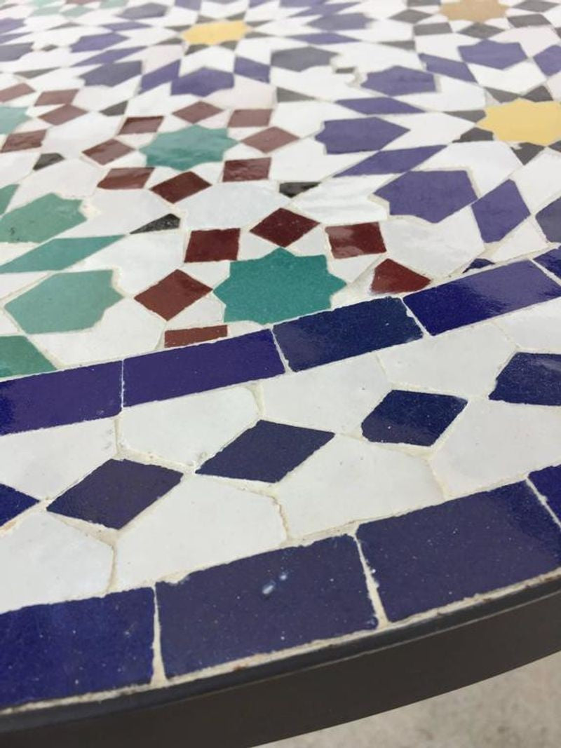 Moroccan Outdoor Mosaic Tile Table from Fez in Traditional Moorish Design