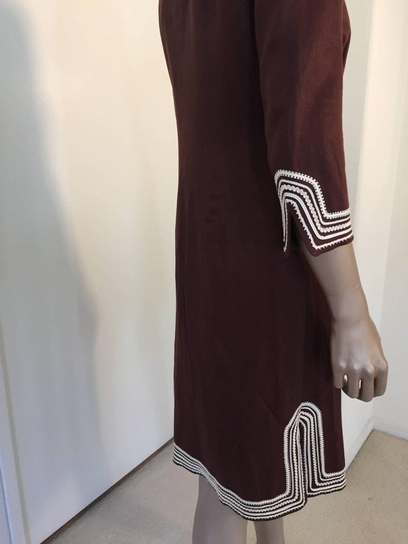 Escada Linen Chocolate Brown Caftan Dress Coat - E-mosaik