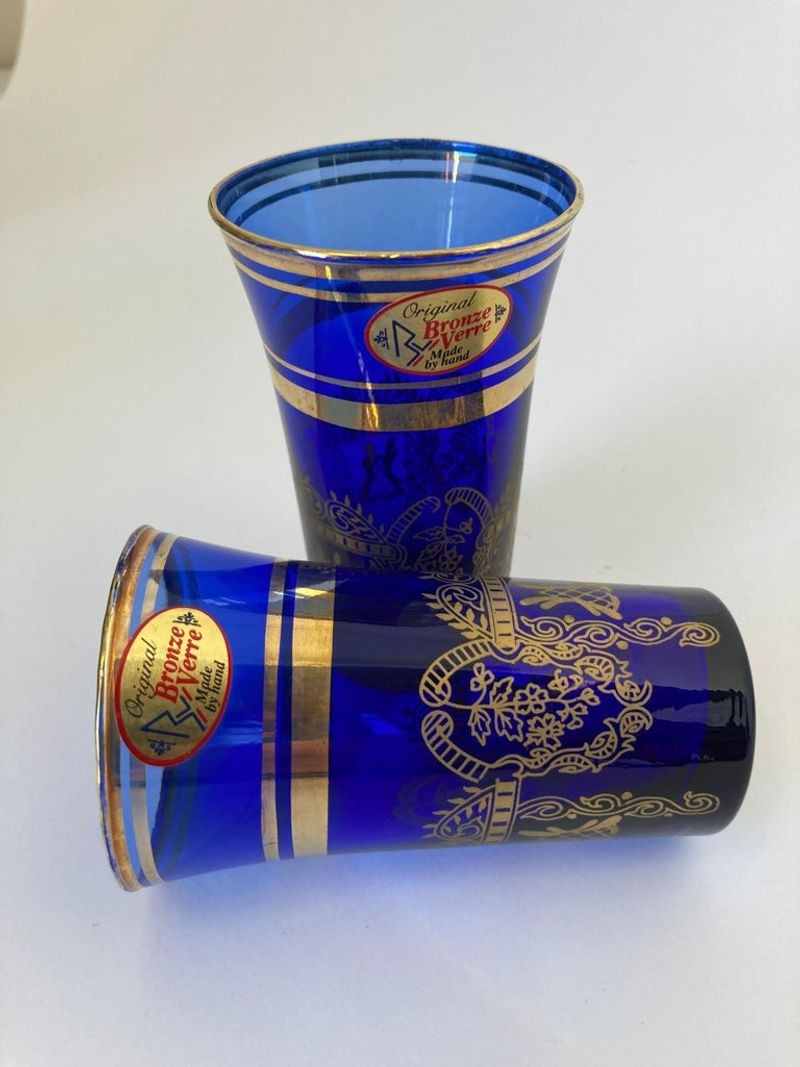 Italian Moorish Royal Blue and Gold Crystal Drinking Glasses