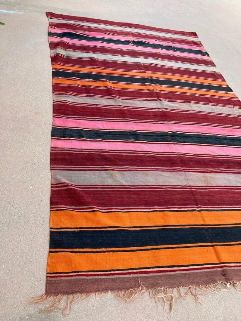 Vintage Moroccan Kilim Rug, Hand-Woven Wool, 1960, 5'10\" x 10'