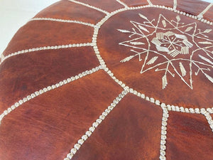 Moroccan Brown Leather Ottoman