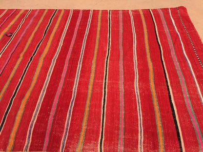Vintage Moroccan Berber Kilim Rug in Burgundy, Pink and Orange Stripes, 1960s