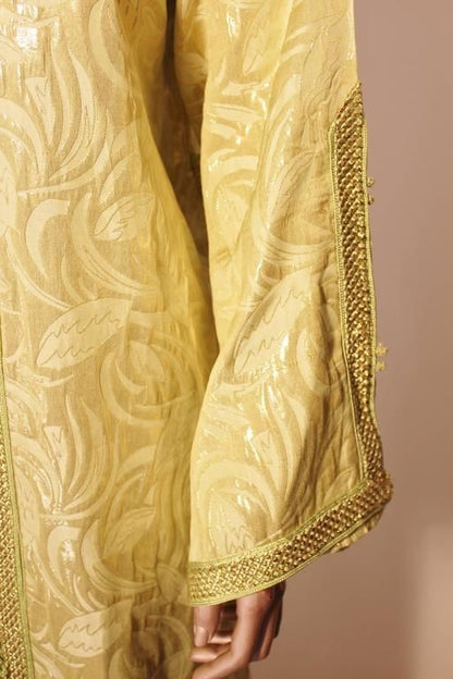 Moroccan Moorish Caftan Gown in Gold Brocade Maxi Dress Kaftan Size M to L