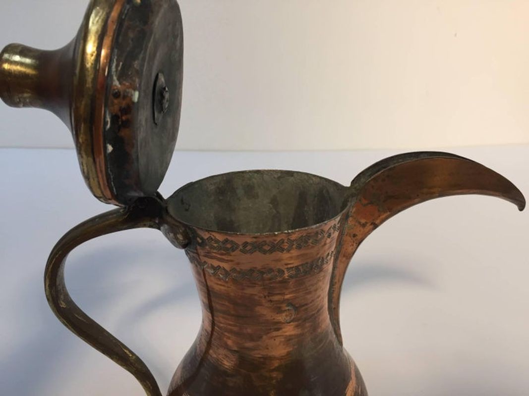 Middle Eastern Antique Dallah Arabic Copper Coffee Pot