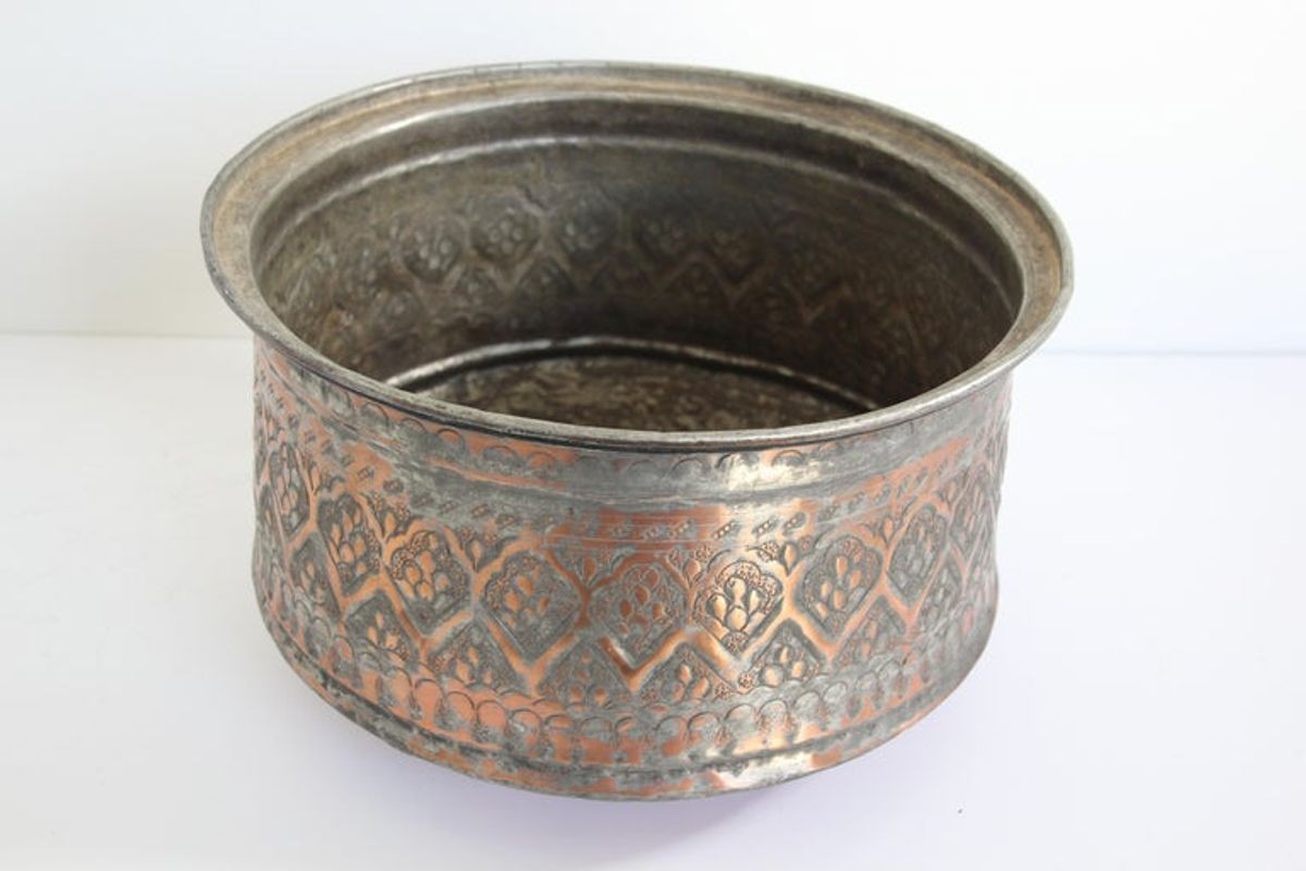 19th Century Indo Persian Mughal Tinned Copper Bowl