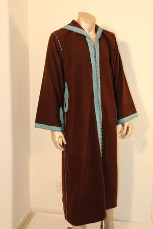 Cashmere Brown and Turquoise Caftan 1980s Robe