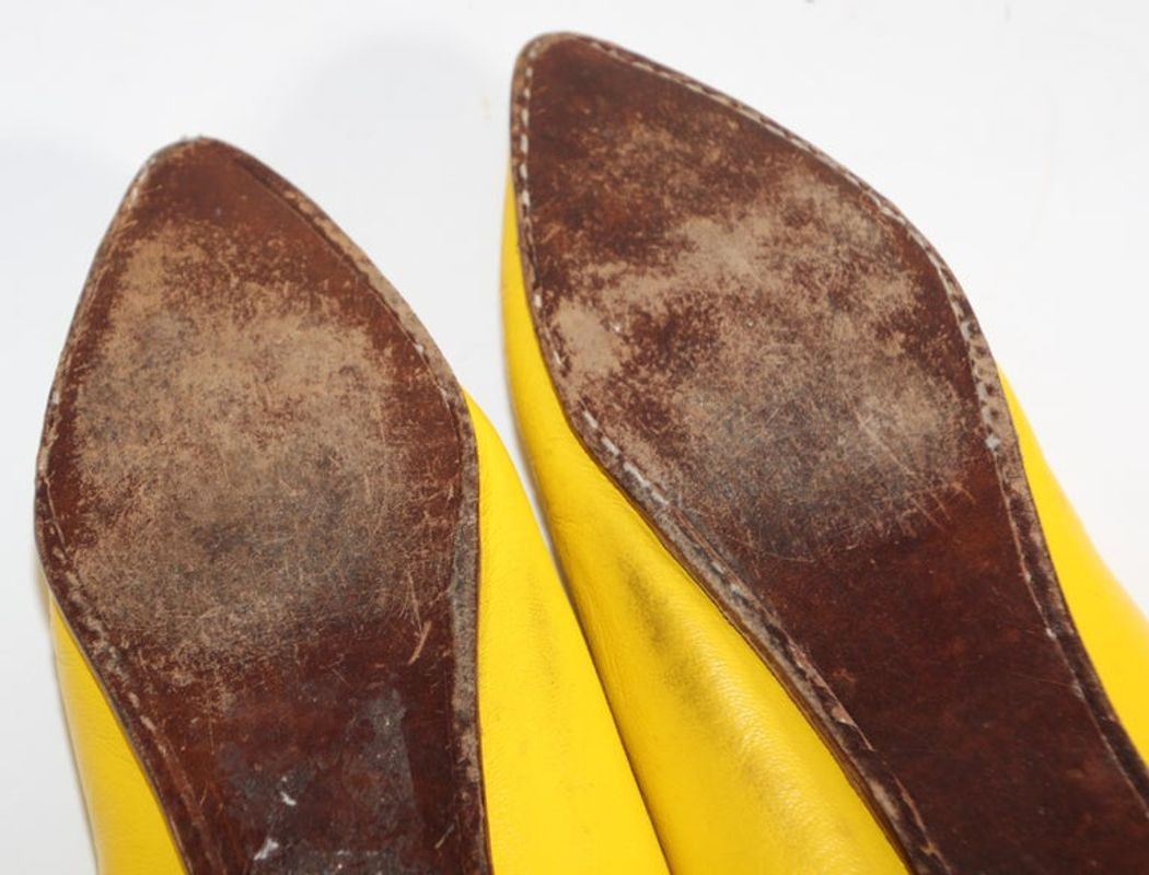 Moroccan Hand Tooled Yellow Leather Slippers Pointed Shoes