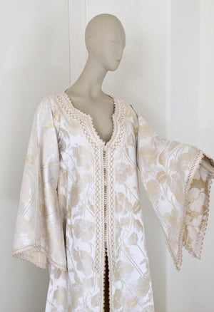 Moroccan Caftan White Ivory and Gold Brocade Kaftan