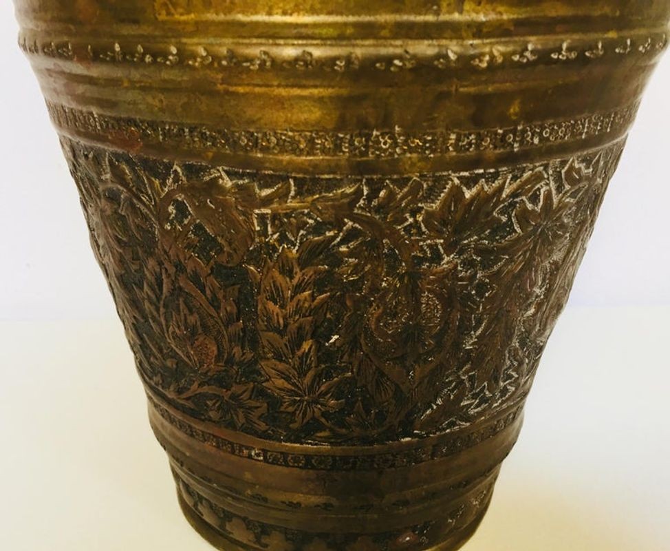 Handcrafted Copper Vessel Bucket with Floral Design, India