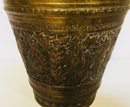 Handcrafted Copper Vessel Bucket with Floral Design, India