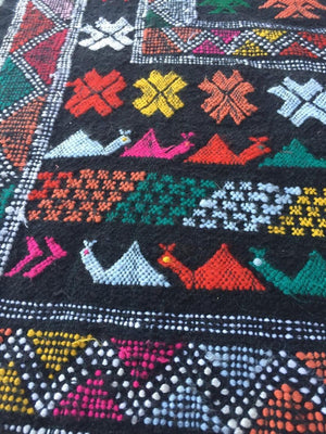 Moroccan Vintage North African Black Tribal Kilim Rug