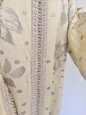 1960's Vintage Moroccan Caftan with Silver Metallic Floral Silk Brocade