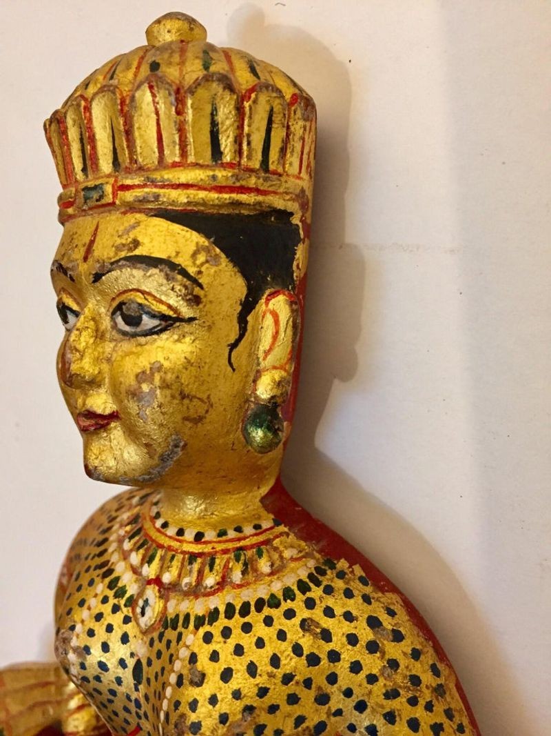 Hand Carved Wood Rajasthani Female Musicians Wall Sculptures from India Set of 2