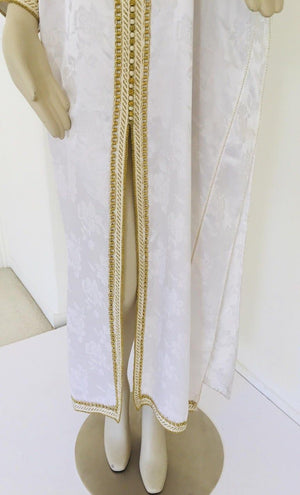 Moroccan Floral White Kaftan Maxi Dress Caftan Size Large