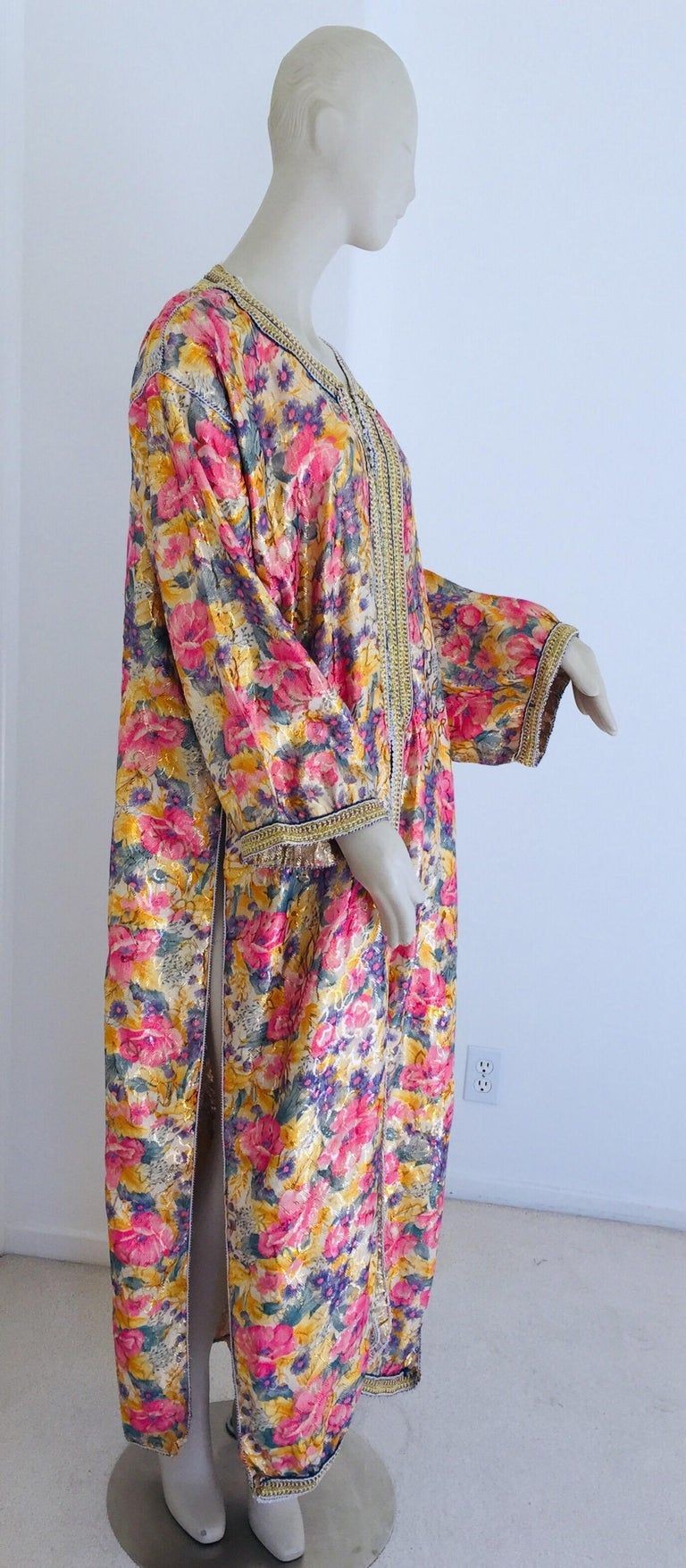 Vintage Moroccan Caftan Metallic Floral Silk Brocade