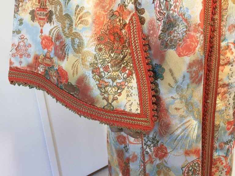 Moroccan Caftan Floral Brocade Multicolored Embroidered Kaftan 1970s