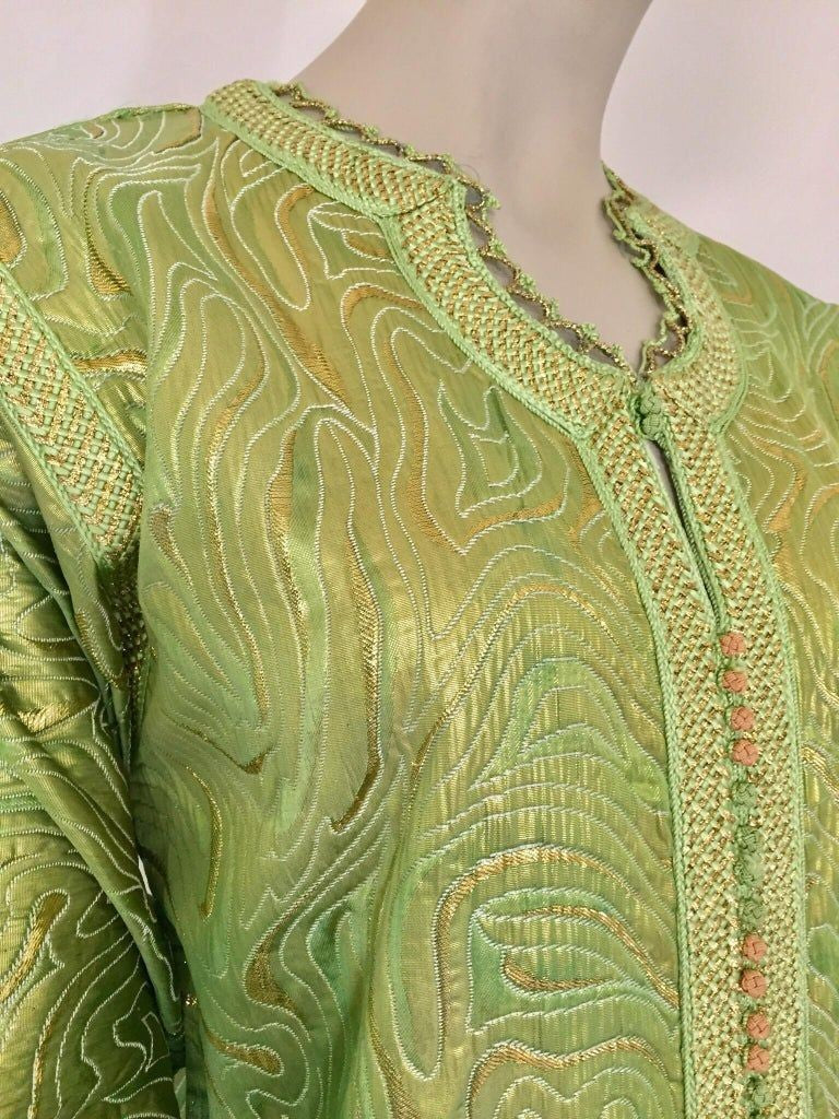 Moroccan Kaftan in Green and Gold Brocade Metallic Lame