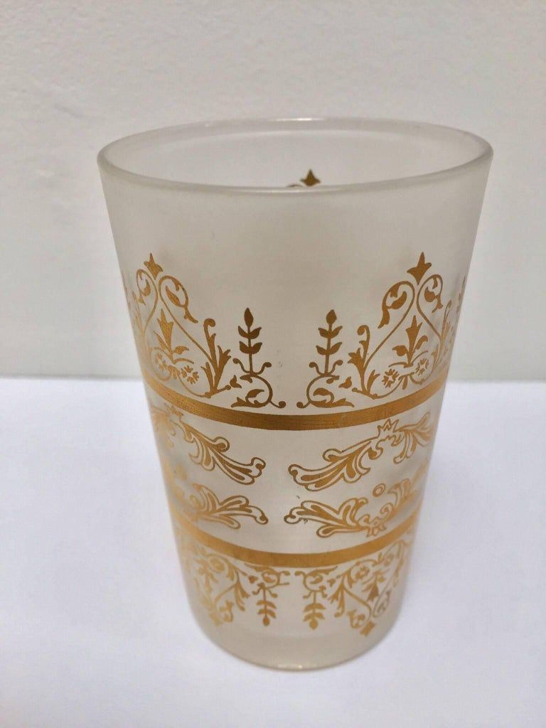 Set of Six Moorish White Frosted and Gold Glasses