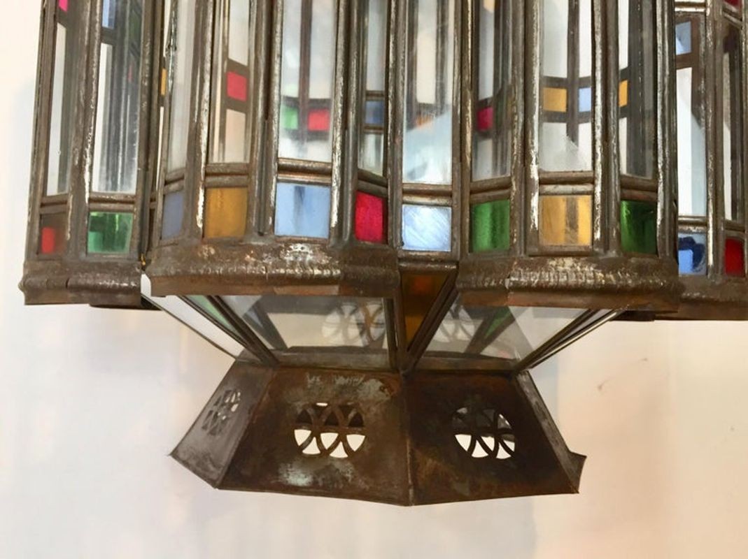 Moorish Glass Lantern, Handcrafted Metal & Glass, Morocco