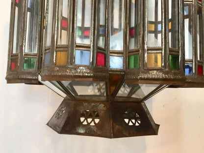 Moorish Glass Lantern, Handcrafted Metal & Glass, Morocco