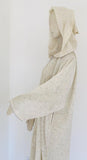 1970 Moroccan Hooded Caftan White and Blue Linen Djellabah Kaftan