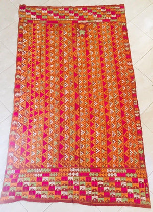 Phulkari Bawan Bagh Wedding Shawl, Silk Embroidery on Cotton, Punjab India