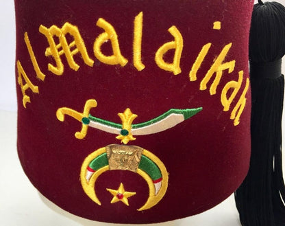 AL Malaikah Vintage Iconic Masonic Shriner Burgundy Wool Fez Hat