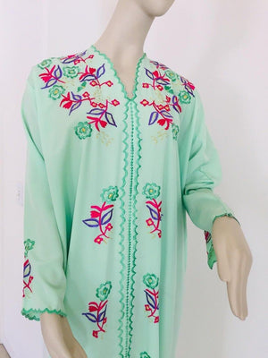 Moroccan Green with Floral Embroidered Caftan, Kaftan