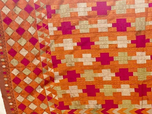 Phulkari Bawan Bagh Silk Embroidery Wedding Shawl, Punjab India
