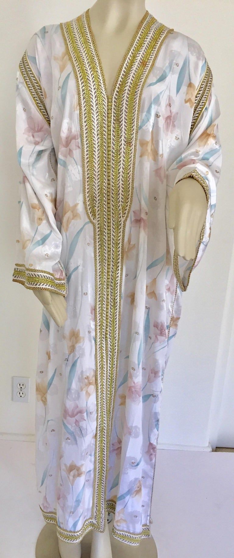 Vintage Moroccan White Kaftan Maxi Dress Caftan Size Large
