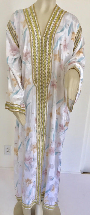 Vintage Moroccan White Kaftan Maxi Dress Caftan Size Large