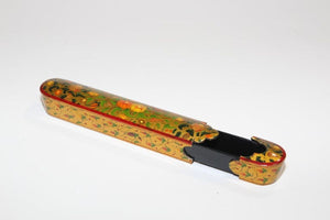 Persian Lacquer Pen Box Hand Painted with Floral and Gilt Design