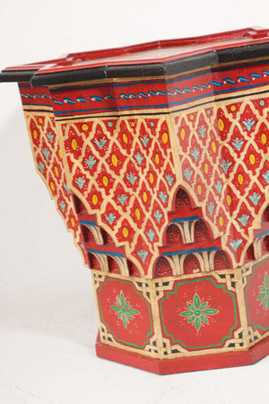Moroccan Moorish Side Table Hand Painted Red Wood