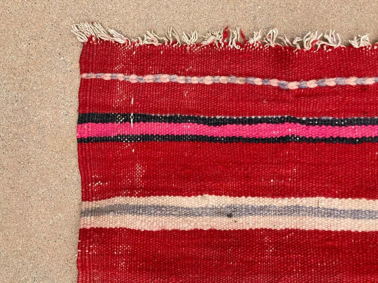 1960s Moroccan Vintage Flat-Weave Ethnic Textile Rug