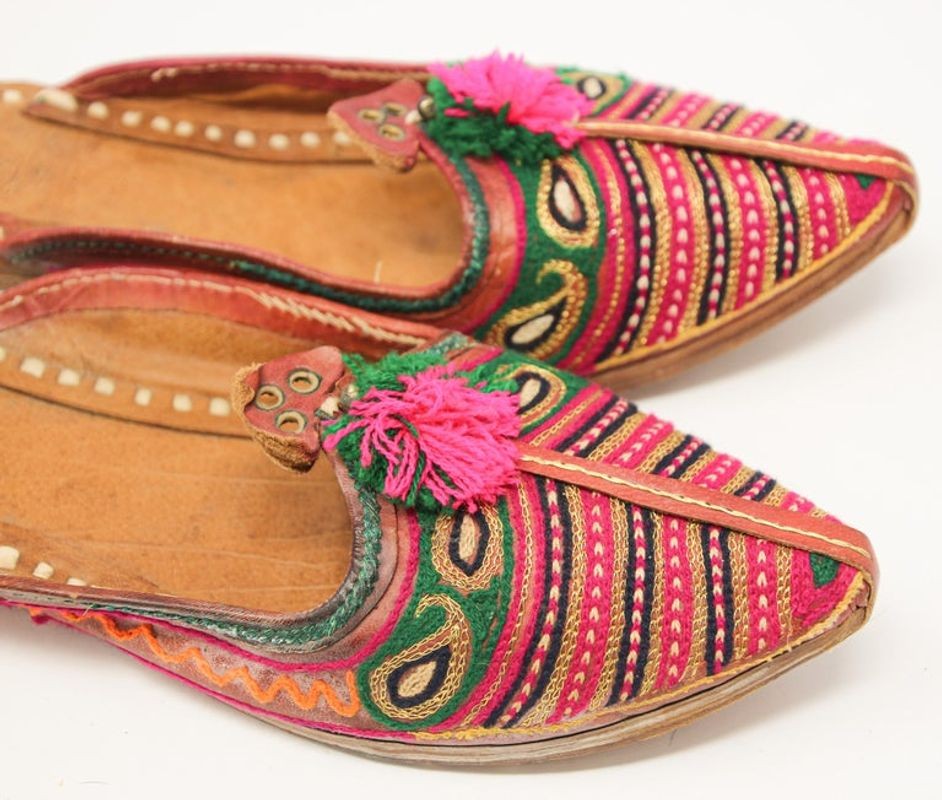 Handcrafted Moorish Leather Ethnic Turkish Gold Embroidered Shoes