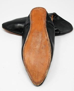 Moroccan Hand Tooled Black Leather Slippers Pointed Shoes