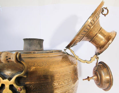 19th Century Handcrafted Mughal Brass Samovar in Moorish Style