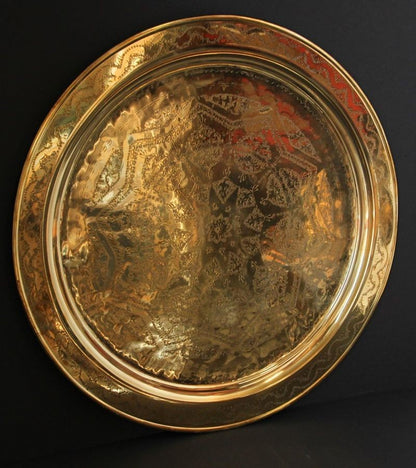 Monumental Moroccan Polished Metal Brass Tray Platter 39 inches