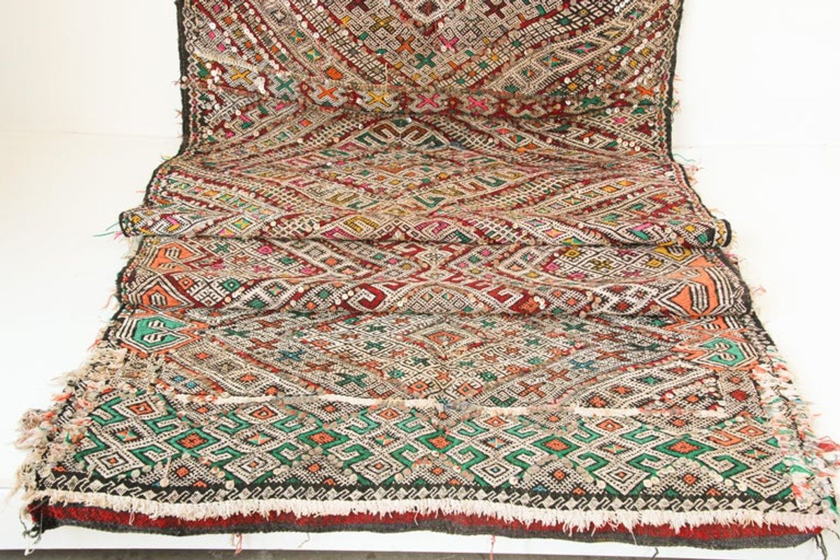 1950s Authentic Moroccan African Tuareg Wedding Runner Rug 15.5 ft long