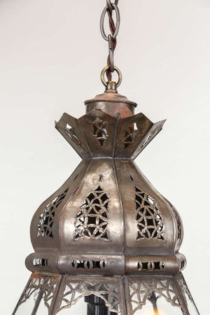 Moroccan Moorish Filigree Metal and Clear Glass Lantern