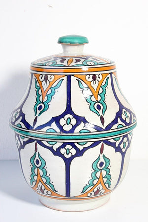 Moorish Ceramic Glazed Covered Jars Handcrafted in Fez Morocco