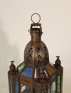 Moroccan Moorish Tole and Glass Candle Lantern
