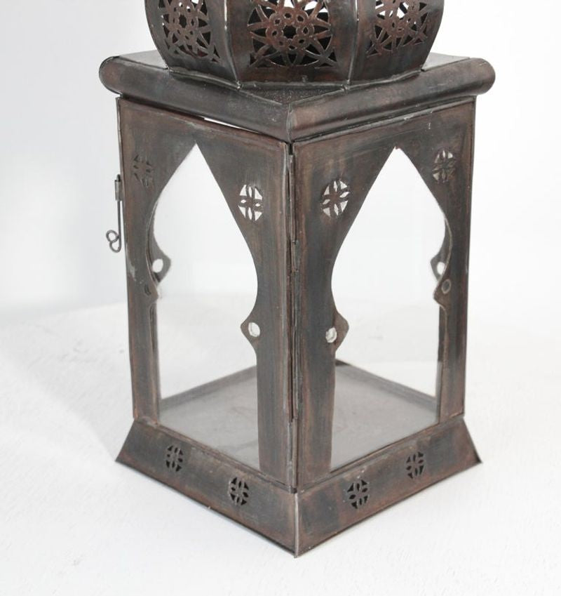Moroccan Moorish Square Tole and Clear Glass Candle Lantern