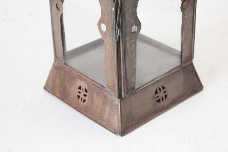 Moroccan Square Tole and Clear Glass Candle Lantern
