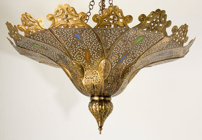 Handcrafted Moroccan Brass Chandelier in Alberto Pinto Style, 33\"