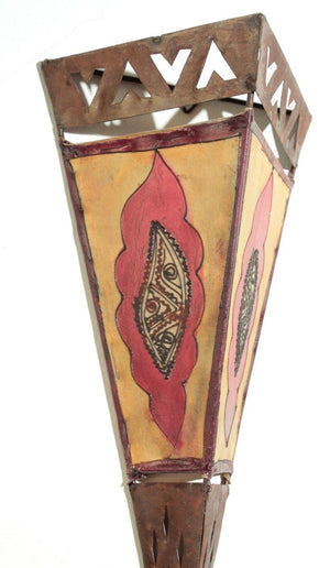 Vintage Handpainted Moroccan Folk Art Parchment Wall Sconce - 2